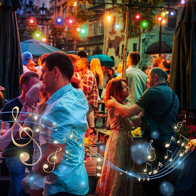 GANA Outdoor String Lights, Patio Lights 48FT Music Flash RGBW Colourful - Image 7