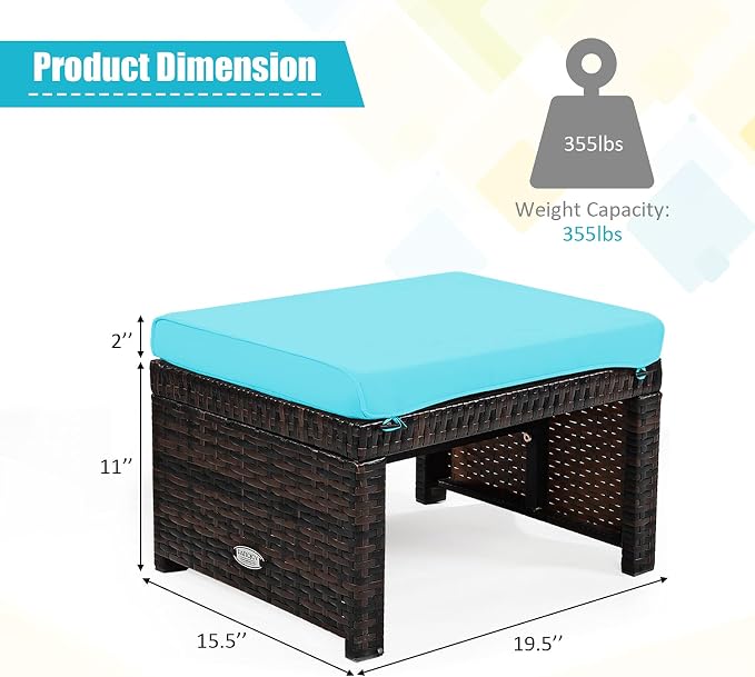 Tangkula 2 Pieces Patio Rattan Ottomans, All Weather Outdoor Footstool Footrest - Image 5
