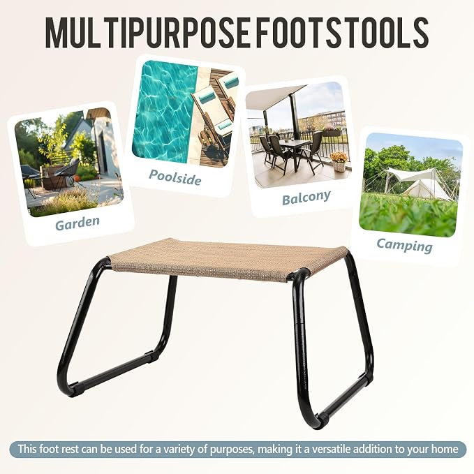 Outdoor Footstools for Patio, Backyard Patio Furniture Metal Frame Small Seat - Image 5