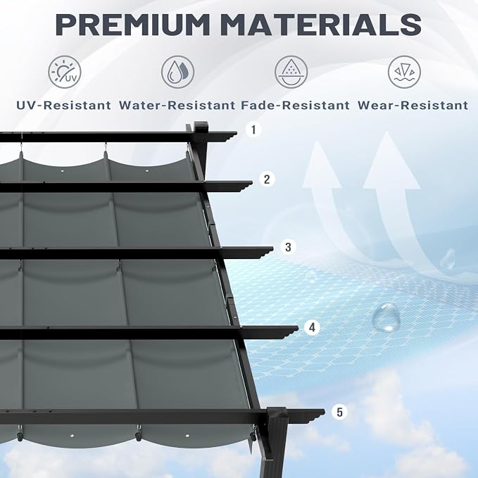 MELLCOM Retractable Pergola 10x13 Ft, Outdoor Aluminum Shelter - Image 5