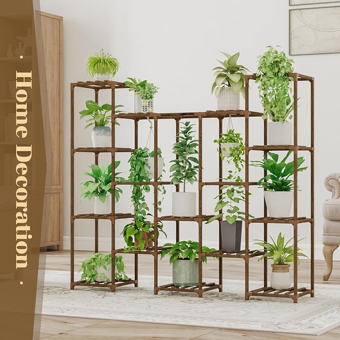 Bamworld Large Hanging Plant Stand Indoor Tall Plant Shelf Outdoor 14 Pots - Image 5