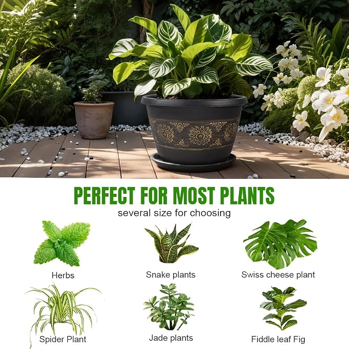 4 Pack 10 inch Plant Pots, Retro Pattern Planters - Image 5