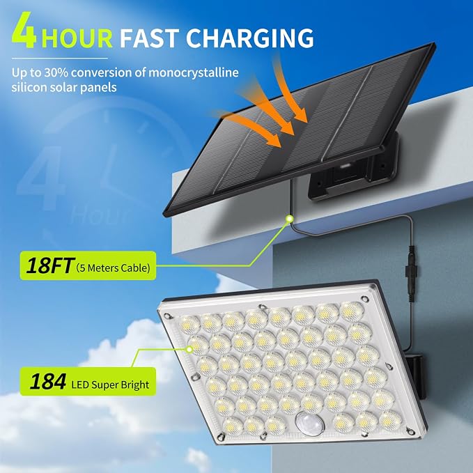 2pack 184 LED Solar Motion Lights Outdoor, Solar Wall Lights Outdoor Waterproof - Image 3