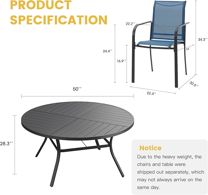 VICLLAX Patio Table and Chair Set of 6, All Weather Metal Round Outdoor Dining - Image 7