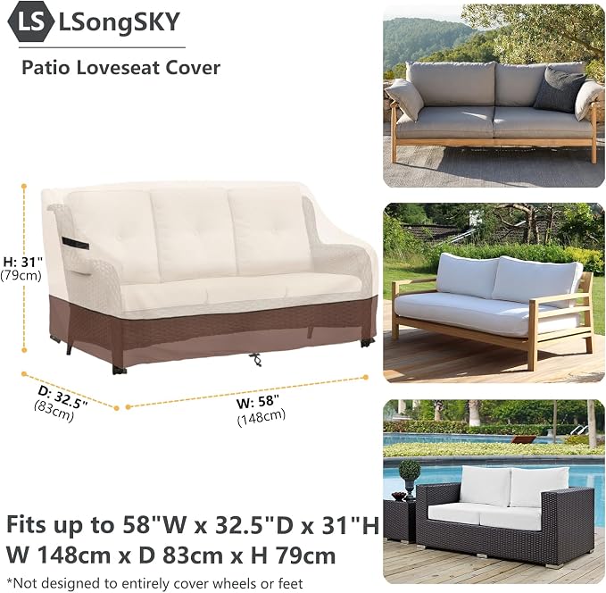 Outdoor 2-Seater Loveseat Cover, Patio Sofa Covers Fits up to 58W x 32.5D x 31H - Image 3