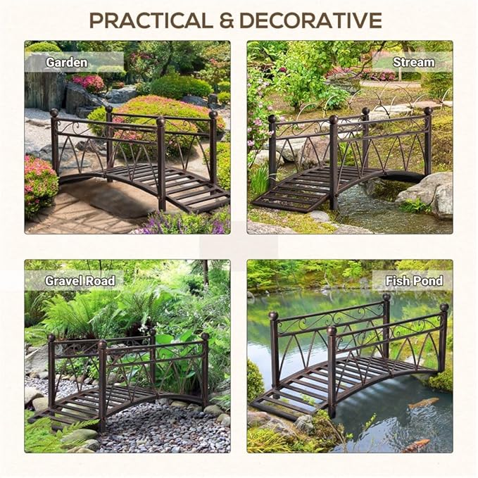 3.3FT Steel Garden Bridge with Anti-Slip Deck, 300LB Capacity Metal Footbridge - Image 5
