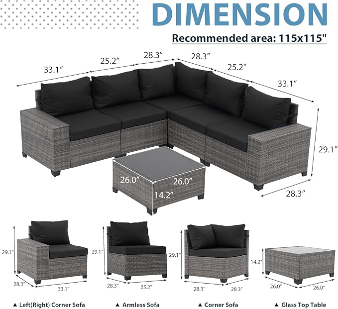 JOIVI 6 Piece Outdoor Patio Furniture Set - Image 4