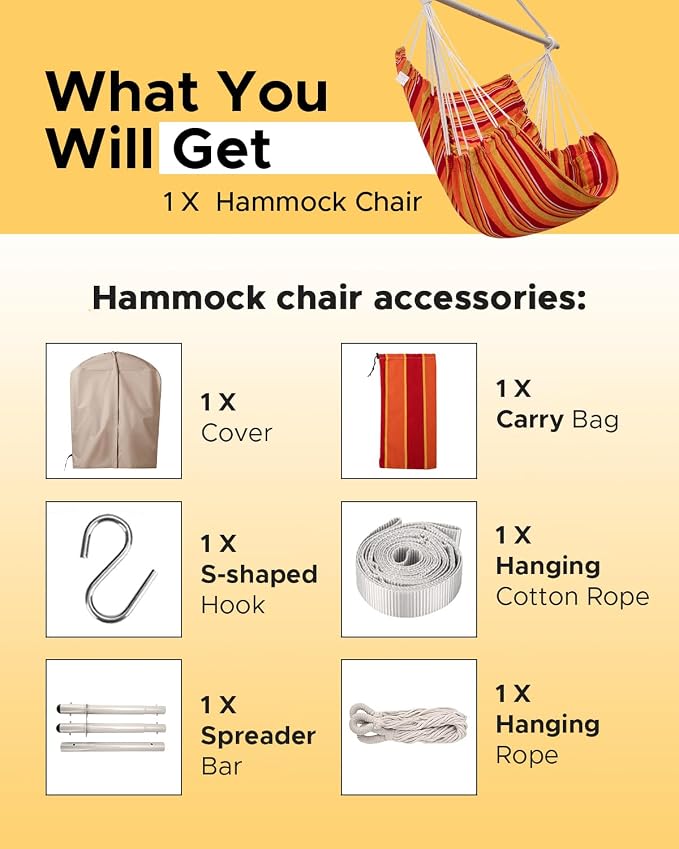 Miztli Hammock Chair with Hanging Chair Cover – Max 500 Lbs, Steel Spreader Bar - Image 7