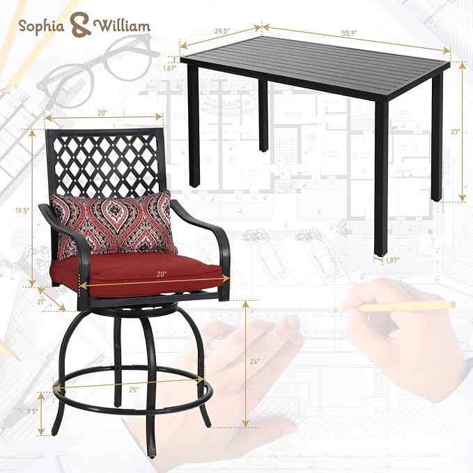 Sophia & William Patio Bar Set 5 Piece Outdoor Dining Set, 4 Swivel Bar Stools - Image 7