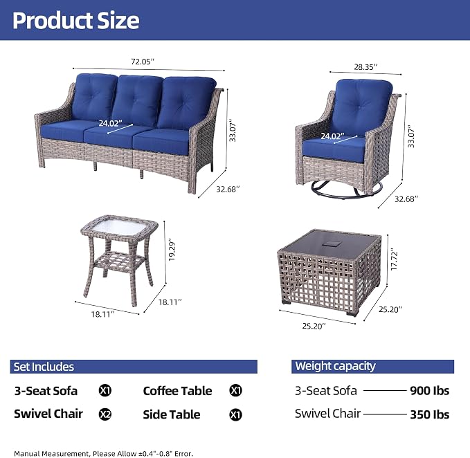 HOOOWOOO 5 Piece Patio Furniture Conversation Sets - Image 7