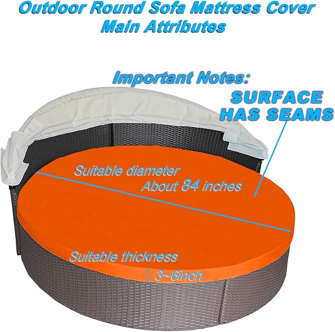 Round Outdoor Daybed Cushion Cover Replacement, Anti-UV Water-Resistant Patio - Image 2