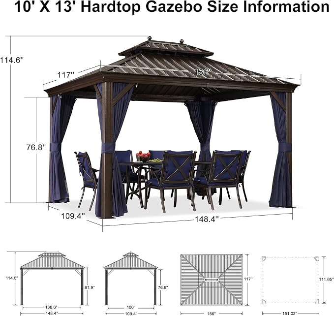 PURPLE LEAF Hardtop Gazebo 10' X 13' Galvanized Steel Roof - Image 9