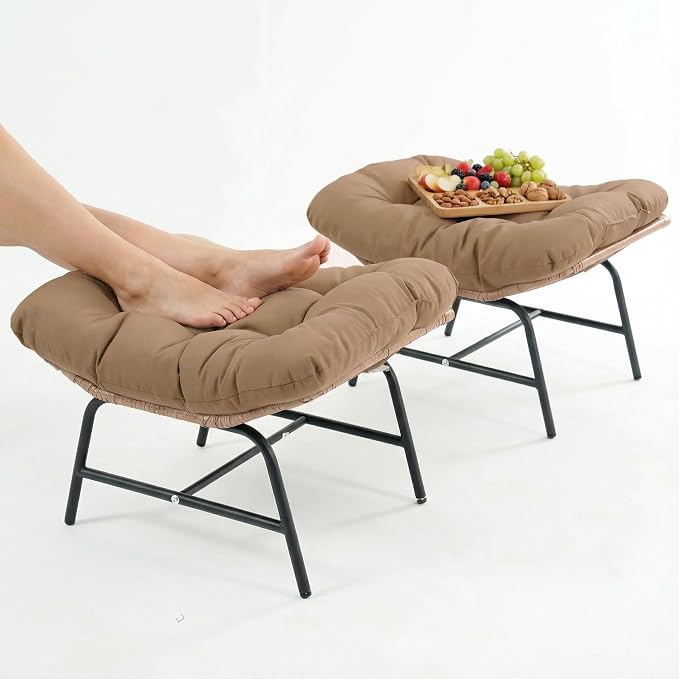 BULEXYARD 2 Pieces Outdoor Patio Ottomans, Indoor Outdoor Wicker Footrest by BULEXYARDFURNITURE