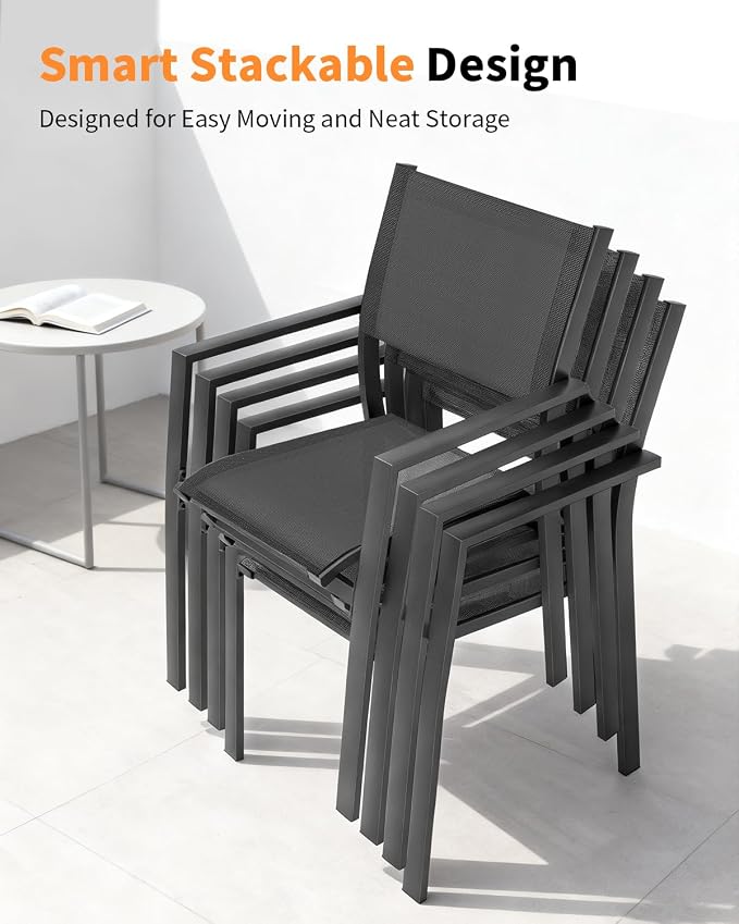 5 Pieces Outdoor Dining Set, Never-Rust Aluminum Expandable Patio Dining Table - Image 6
