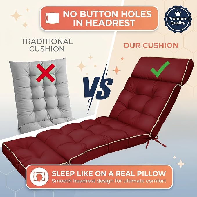 MAGIC ELEPHANT Chaise Lounge Cushion Outdoor, Memory Foam Patio Lounge Chair - Image 5