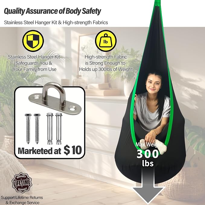Kids Pod Swing Seat, Max 300 Lbs, Child Sensory Swing Chair Indoor & Outdoor - Image 4