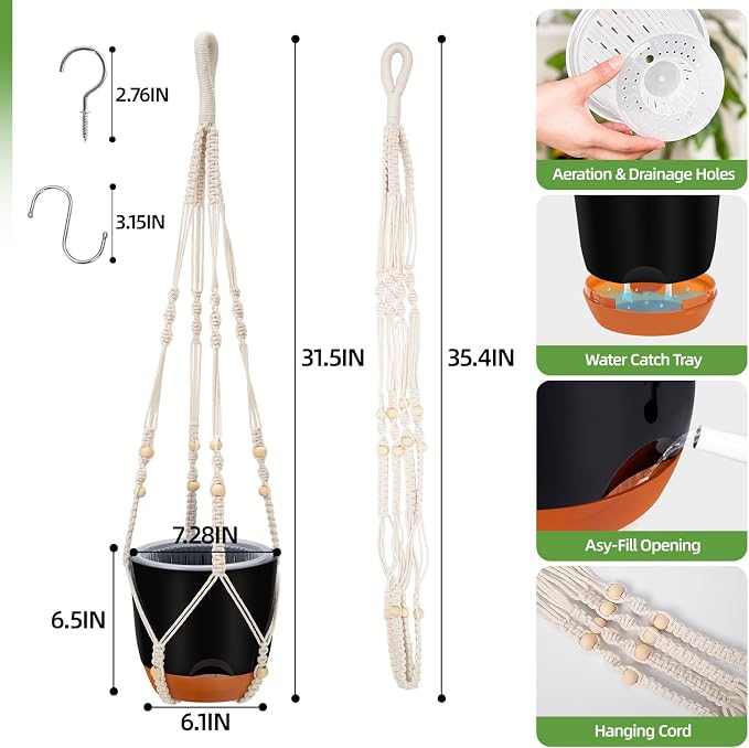 2-Pack 7.2-Inch Self-Watering Hanging Planters - Image 5