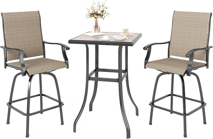 MFSTUDIO 3 Piece Outdoor Swivel Bar Set, Outdoor Bar Table and Chairs Set by MFSTUDIO