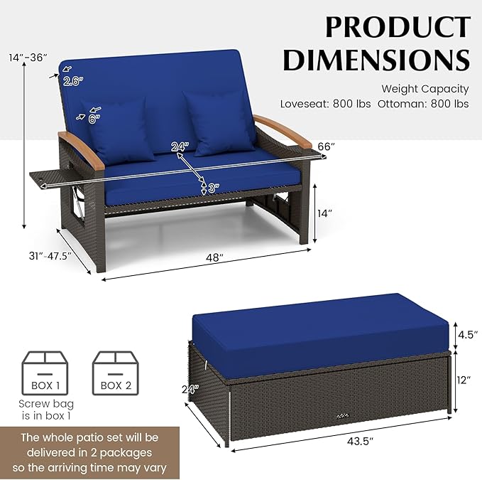 COSTWAY Patio Rattan Daybed, Outdoor Loveseat Sofa - Image 2