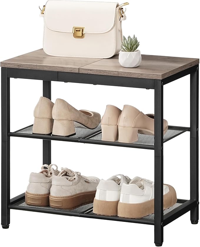 HOOBRO Shoe Bench, 3-Tier Shoe Rack, Industrial Shoe Organizer Storage Bench - Image 9