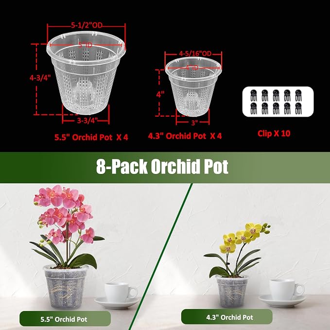 8Pcs Orchid Pot, 4 Each of 4.3", 5.5" Orchid Pots - Image 5