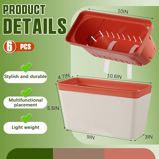 6 Set Window Herb Planter Box Self Watering Plant Pots 10.6 Inch Rectangular - Image 2
