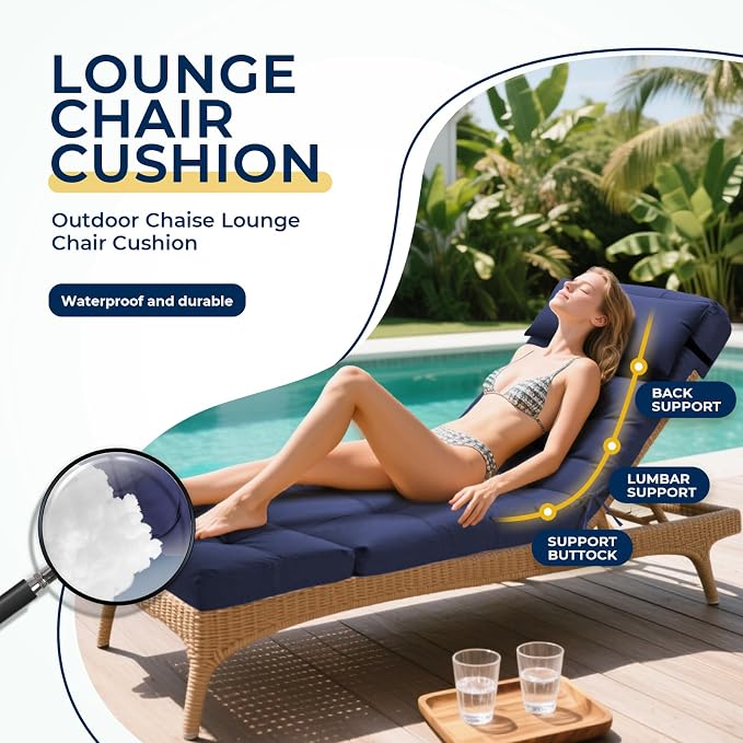 Waterproof Outdoor Chaise Lounge Chair Cushion 74.4 x 22 x 4.7 Inches Lounge - Image 3