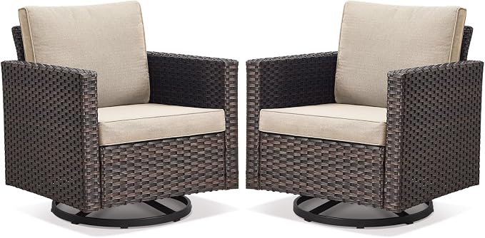 Belord Wicker Chairs Outdoor Bistro Set Oversize Patio Swivel Rocker, Rattan by Belord