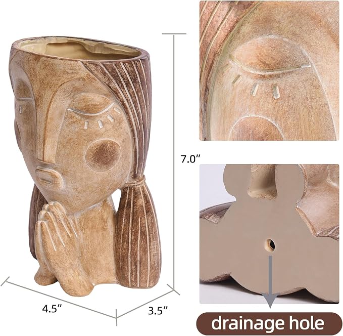 Face Planter Pots with Drainage Hole, Resin Head Planters - Image 4