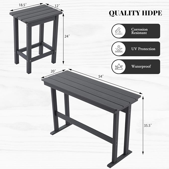 3 Pcs HDPE Outdoor Bar Set of 2 Includes Bar Height Table and Chairs, Patio Bar - Image 3