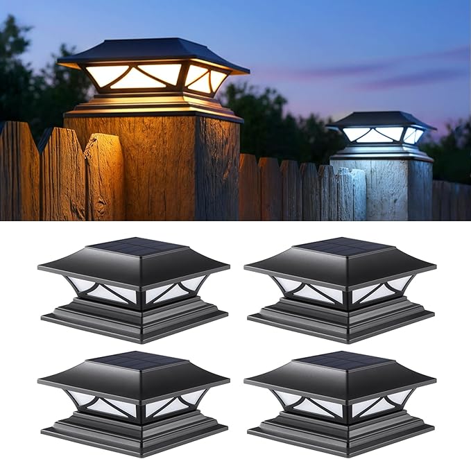PASAMIC 4 Pack Solar Post Cap Lights, Waterproof Outdoor Lights by PASAMIC