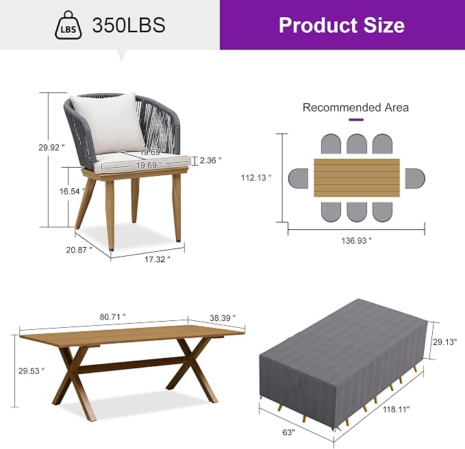 PURPLE LEAF 9 Pieces Patio Dining Set - Image 9
