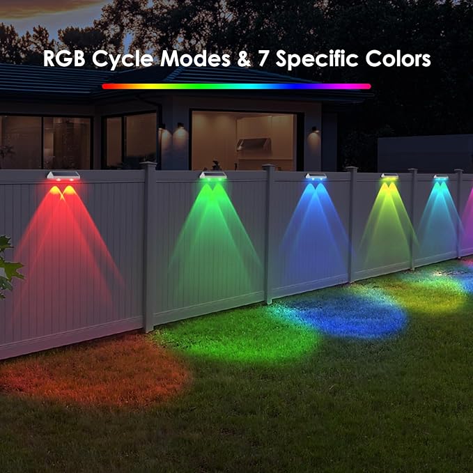 2 Pack Solar Fence Lights Outdoor, 2PK Solar Outdoor Light Warm White & RGB - Image 6