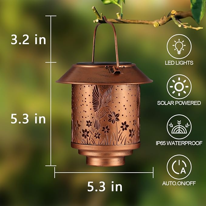 Solar Lantern Waterproof Metal Hummingbird Decor Valentine's Day Birthday Gifts - Image 6