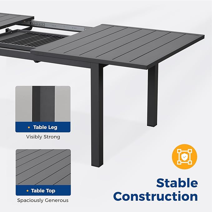 Wisteria Lane Aluminum Outdoor Dining Table, All-Weather Extendable Patio - Image 6
