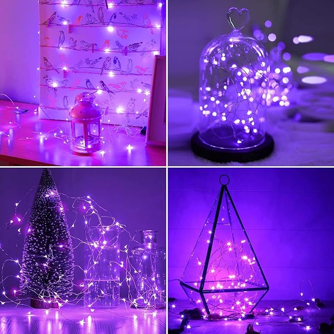 JMEXSUSS 2 Pack Solar Fairy Lights Outdoor, 33ft 100 LED Purple Christmas Lights - Image 5