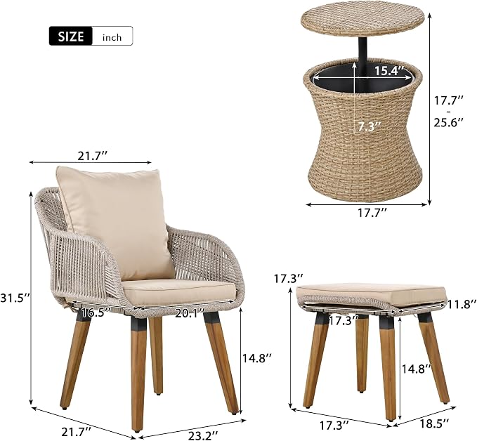 Merax 5 Pieces Patio Furniture Chair Sets, Patio Conversation Set - Image 6
