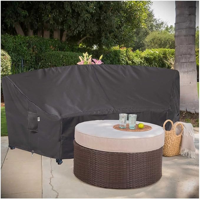 Curved Patio Furniture Cover for Outdoor Sectional Sofa, Half Moon Lawn Outside - Image 7