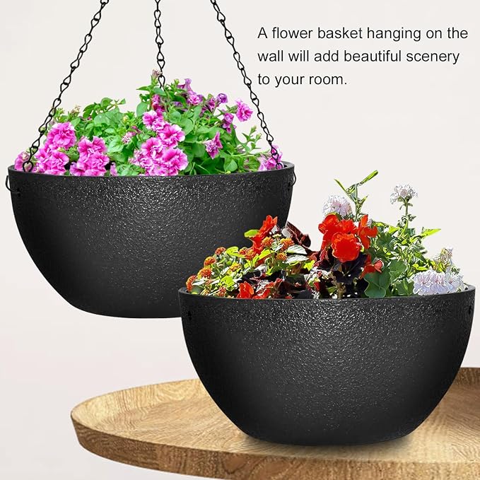 Enenes 13 Inch Large Hanging Planters 2 Pack, Plastic Plant Pots - Image 5