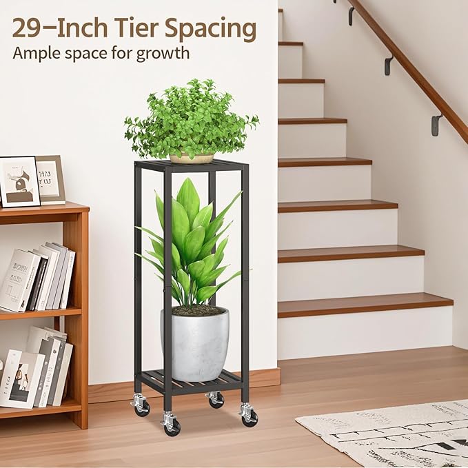 LASZOLA 2 Tier Black Metal Plant Stand Indoor Outdoor - Image 4