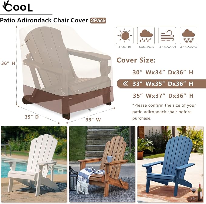 okcool Patio Adirondack Chair Cover 2 Pack, Waterproof Heavy Duty Outdoor Chair - Image 2