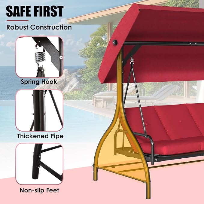 MAMIZO 3-Seat Outdoor Patio Swing, Porch Swings, Backrest Bench Sets, Glider - Image 5