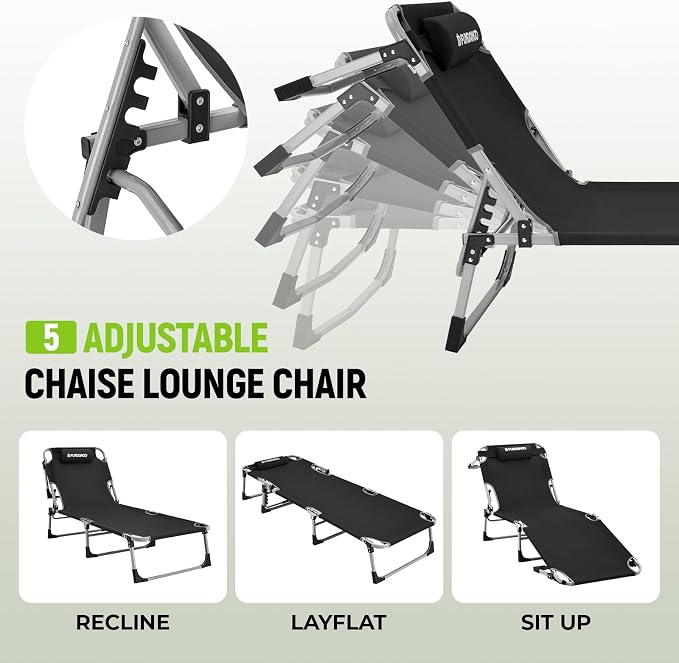 FUNDANGO 2 Pack Extra Wide Folding Lounge Chairs - Image 5