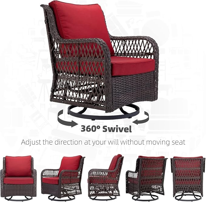 GarveeHome 3-Piece Outdoor Wicker Rattan Swivel Rocking Chair Set - Image 3