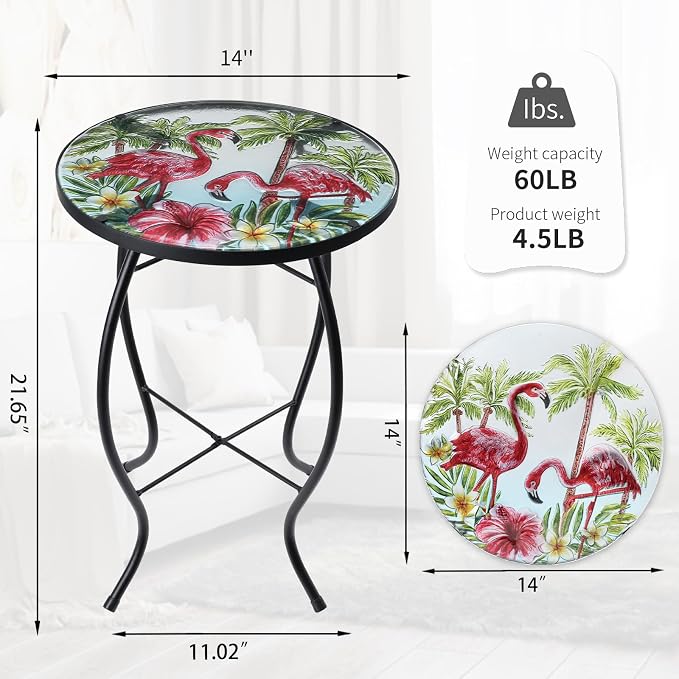 VCUTEKA Patio Side Table Outdoor Accent Table Small Mosaic Table Coffee Table - Image 3