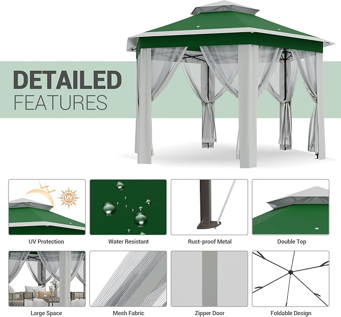 GAOMON Heavy Duty 13x13ft 6-Sided Tent – Double Vented Roof, Mesh Windows - Image 2