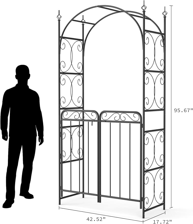 8 ft Metal Garden Arch with Gate, Elegant Wedding Archway - Image 3