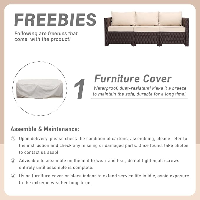 Patio Furniture 3-seat Sofa Wicker Outdoor Furniture Outdoor Couch Deep Seat - Image 6