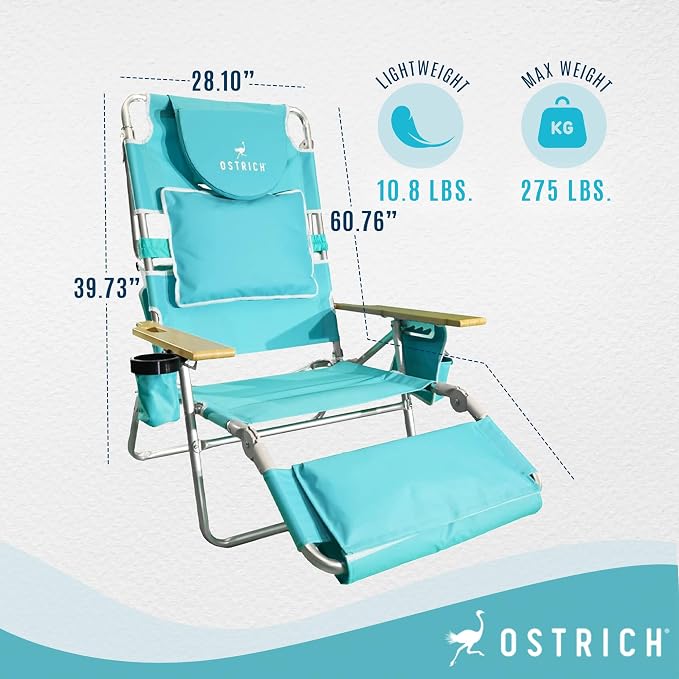 Ostrich the Deluxe 3N1 Lightweight Lawn Beach Reclining Lounge Chair - Image 3