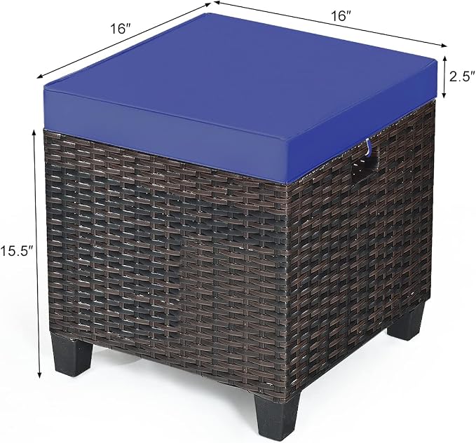 LDAILY Moccha 2 Pieces Patio Outdoor Ottoman, All Weather Rattan Patio Ottoman - Image 3